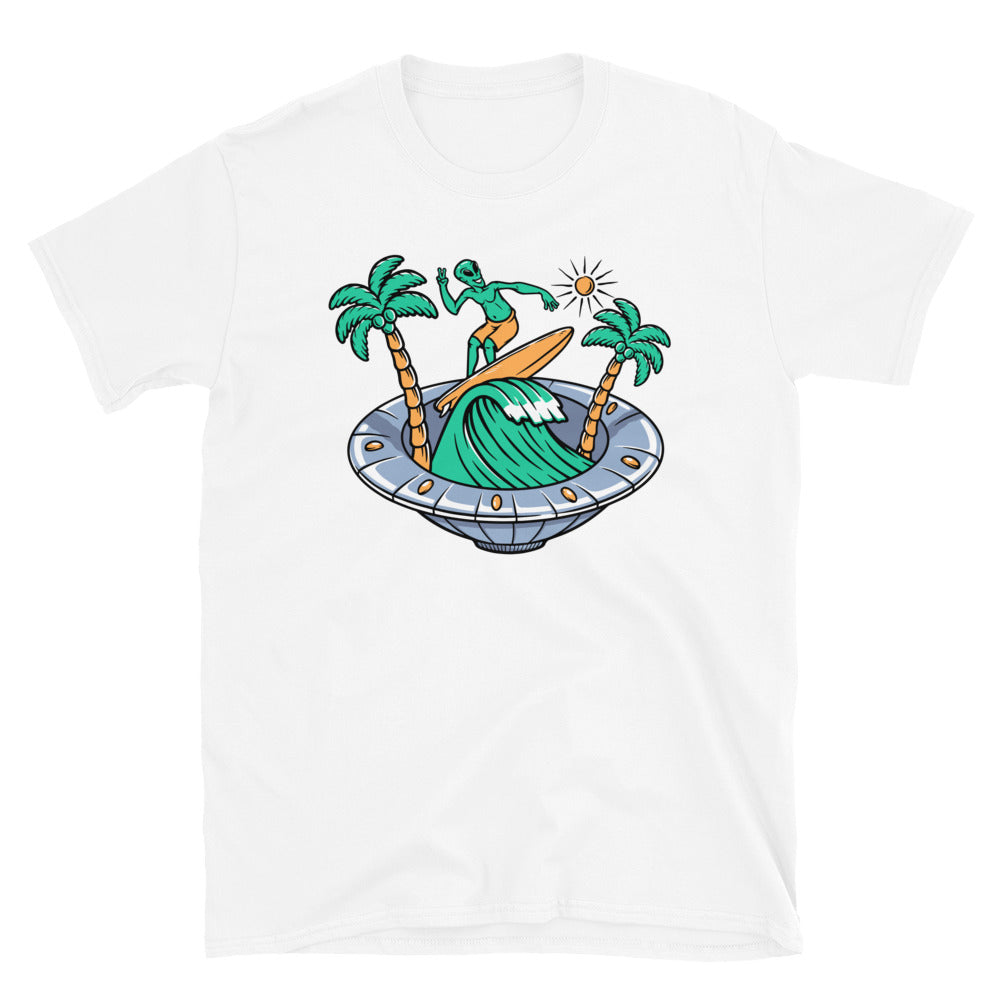 Alien Surfing Inside UFO - Fit Unisex Softstyle T-Shirt