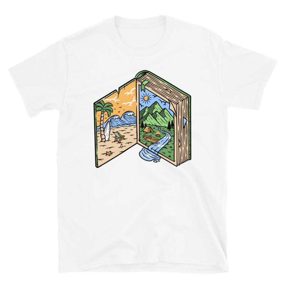 Adventure Stories in Old Book - Fit Unisex Softstyle T-Shirt