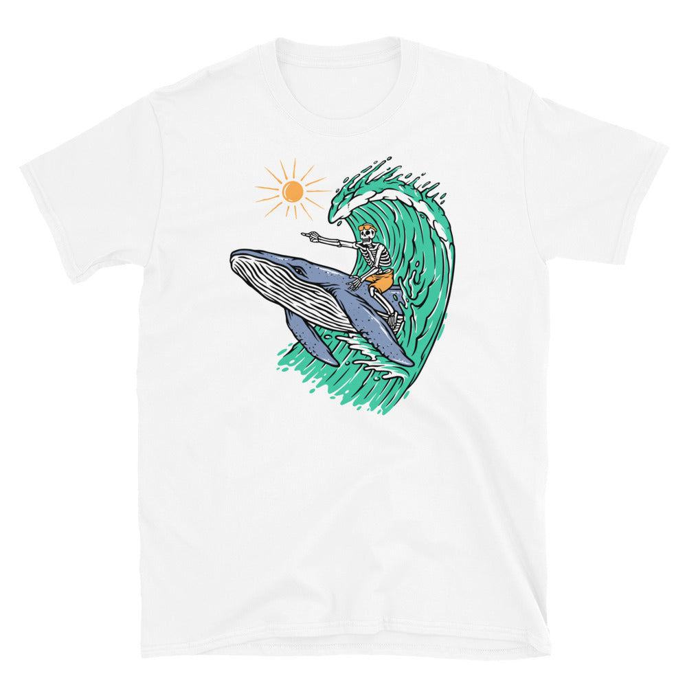 Adventure, Skeleton Riding a Whale - Fit Unisex Softstyle T-Shirt