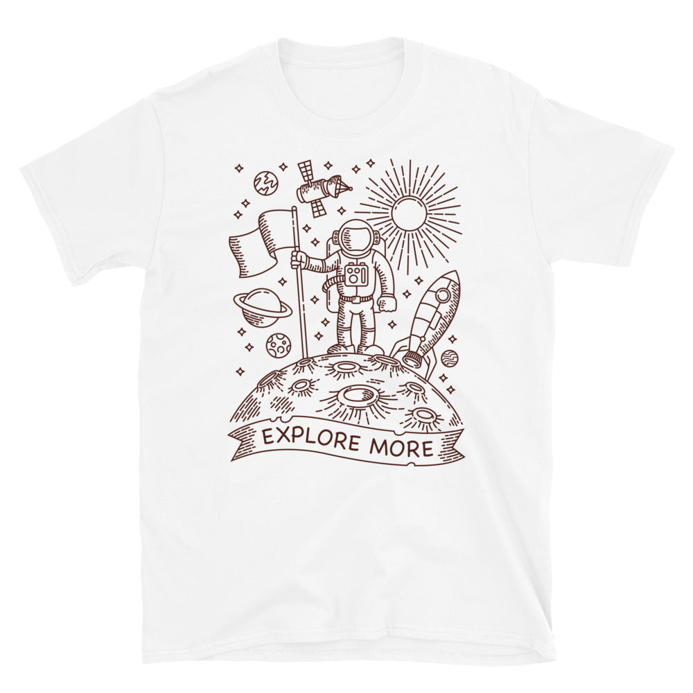 Explore More, Astronaut on the Planet - Fit Unisex Softstyle T-Shirt