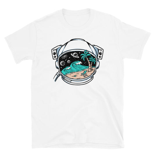 Beach View in Astronauts Helmet - Fit Unisex Softstyle T-Shirt