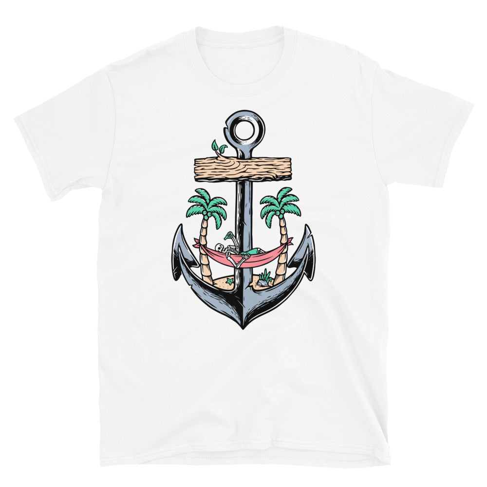 Beach Skull and Old Anchor - Fit Unisex Softstyle T-Shirt