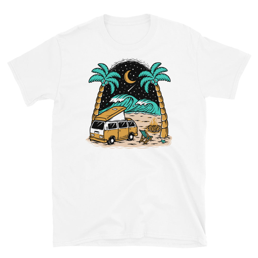 Campervan and Beach, Night View - Fit Unisex Softstyle T-Shirt