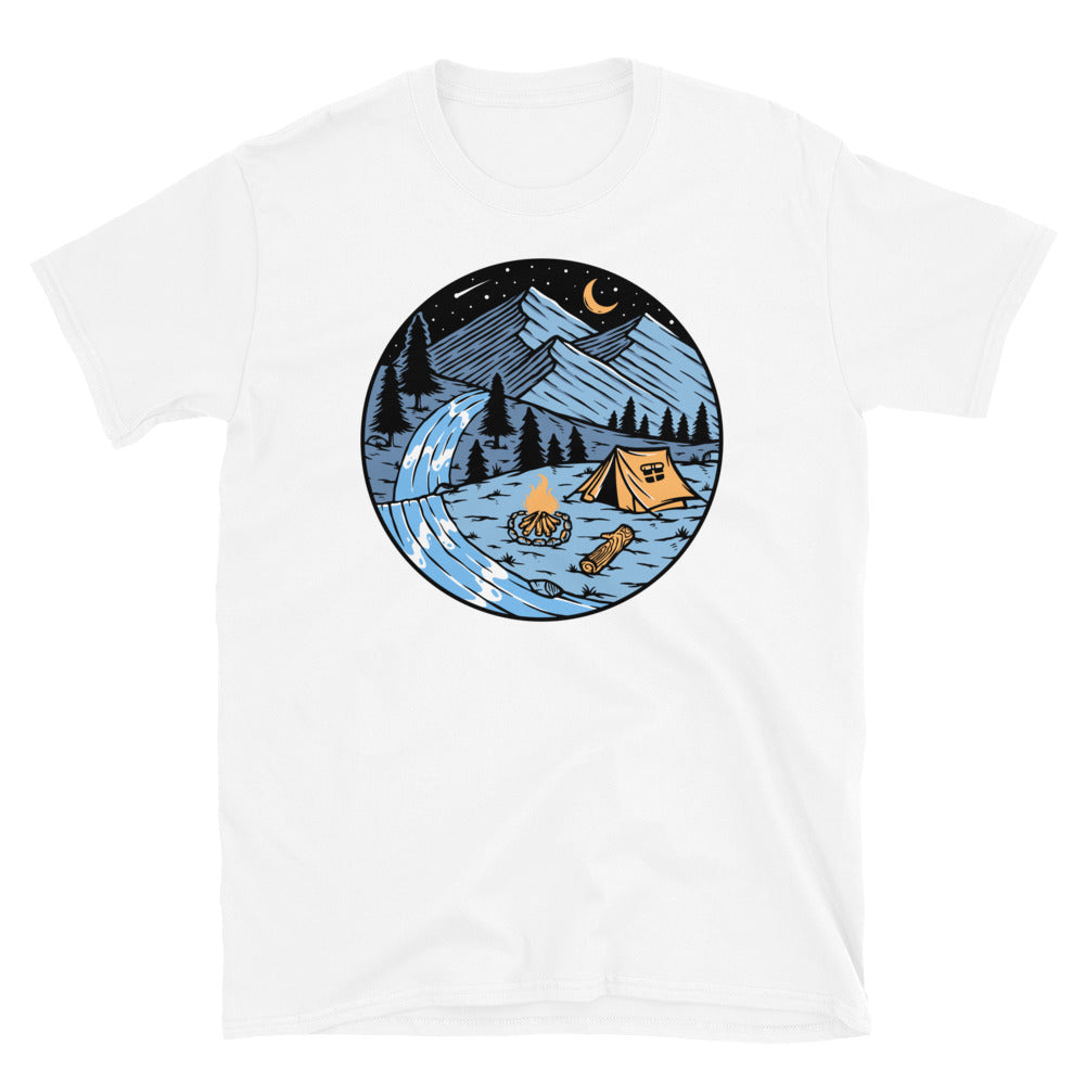Camping Under the Mountains at Night - Fit Unisex Softstyle T-Shirt