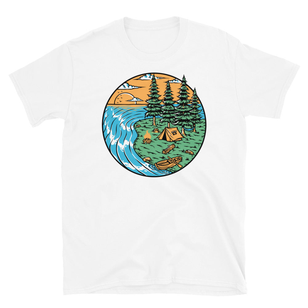 Camping on the Island at Sunset - Fit Unisex Softstyle T-Shirt
