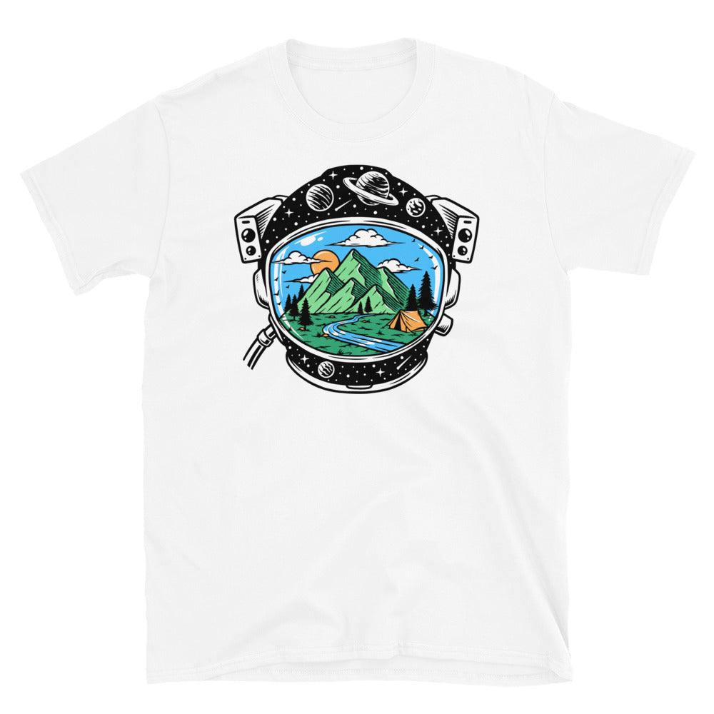 Mountain view in astronaut helmet Fit Unisex Softstyle T-Shirt