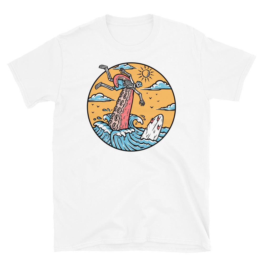 Octopus attacks surfers in the sea Fit Unisex Softstyle T-Shirt