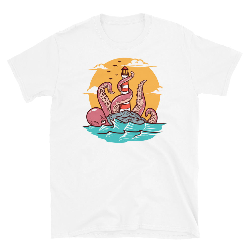 Octopus and lighthouse Fit Unisex Softstyle T-Shirt