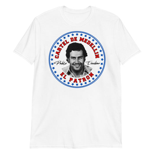 Pablo Escobar El Patron, Cartel de Medellin Grafik-T-Shirt, kurzärmeliges Unisex-T-Shirt in Weiß und Sportgrau